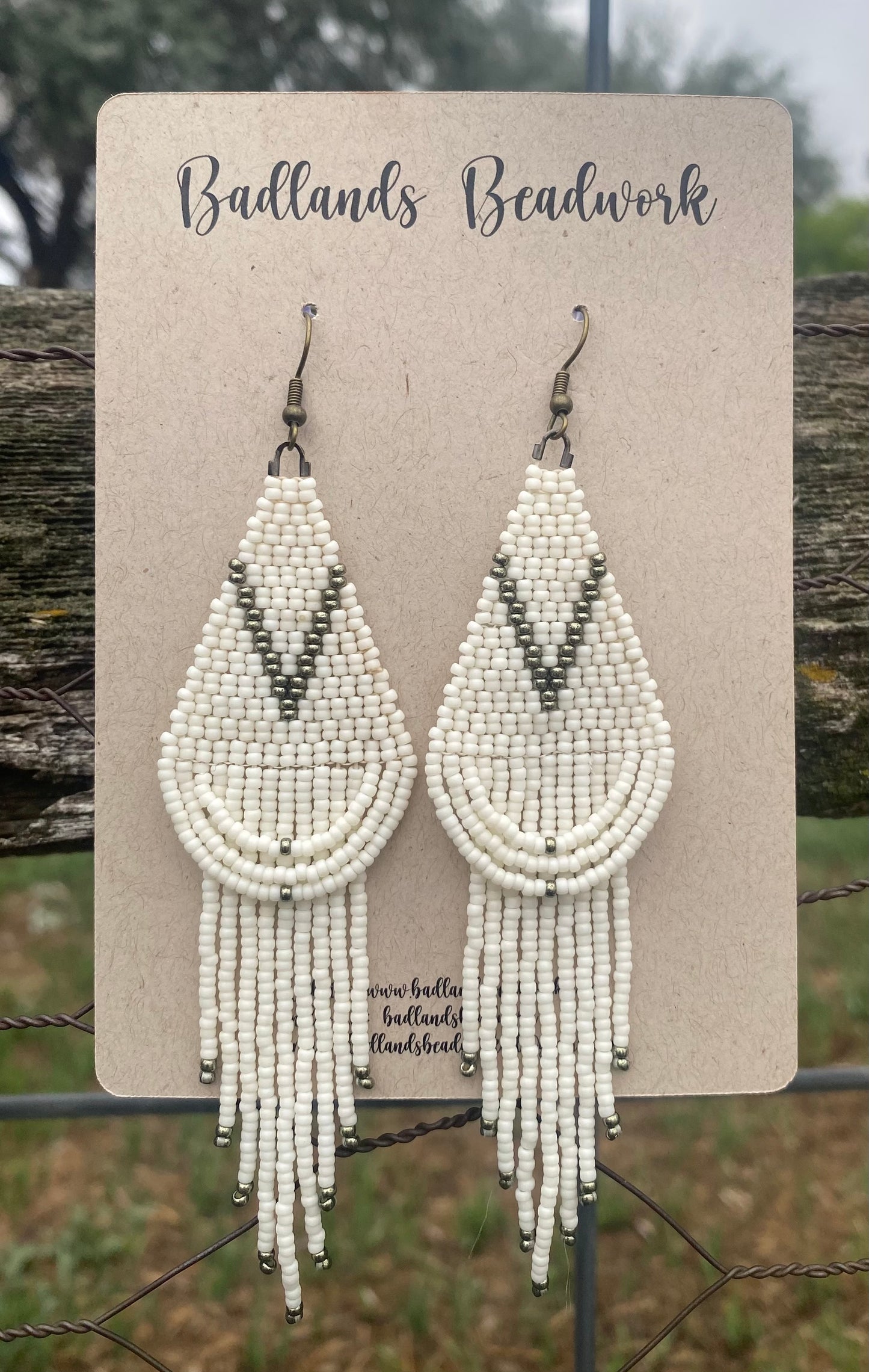 Beige and Nickel Drape Fringe Earrings