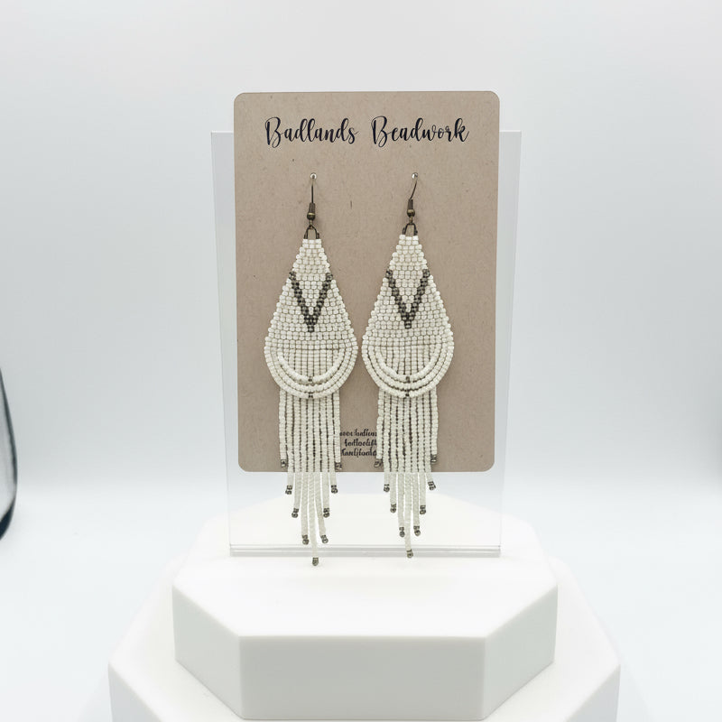 Beige and Nickel Drape Fringe Earrings
