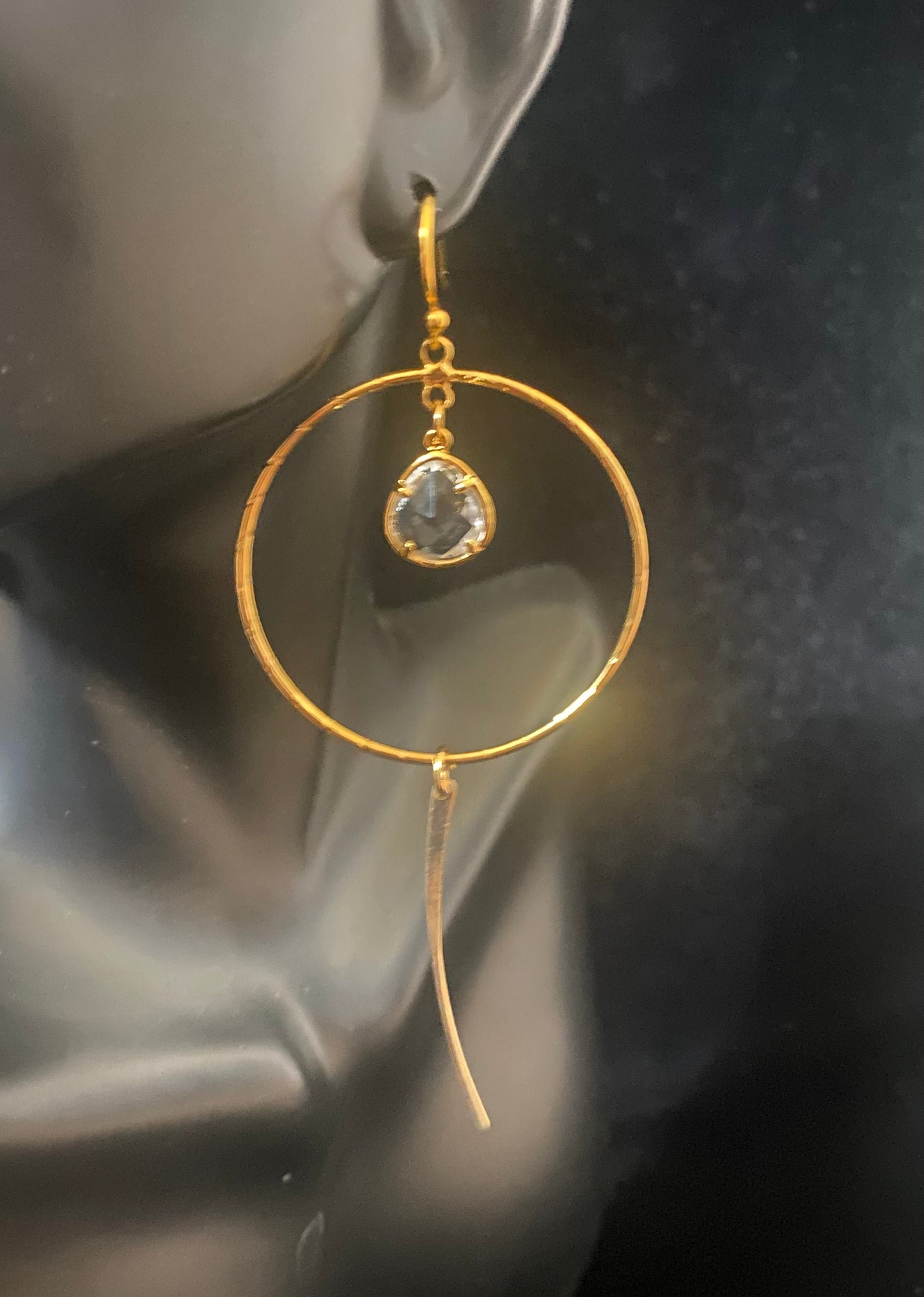 Gold Hoop Clear Quartz Drop Earrings