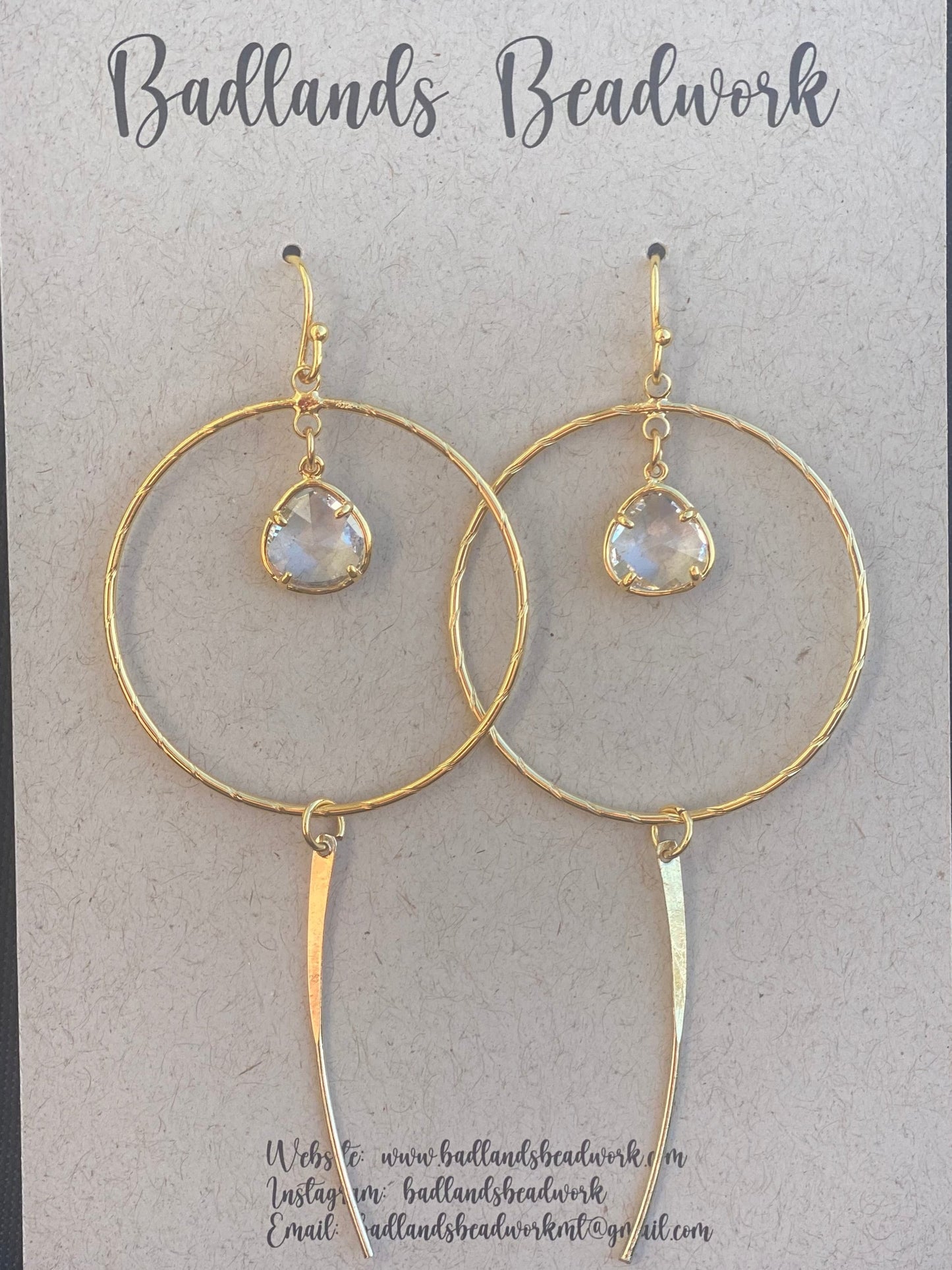 Gold Hoop Clear Quartz Drop Earrings
