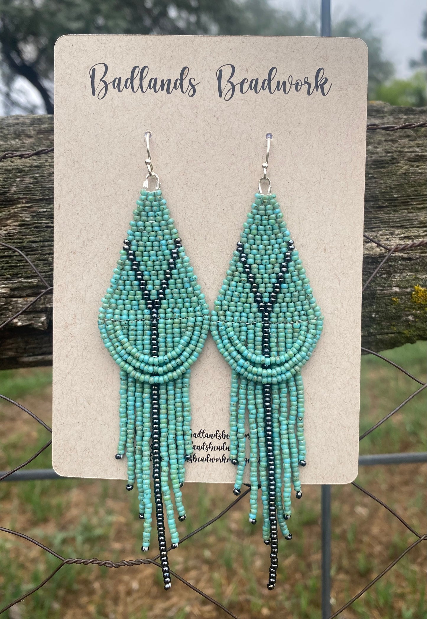 Seafoam and Gunmetal Drape Fringe Earrings