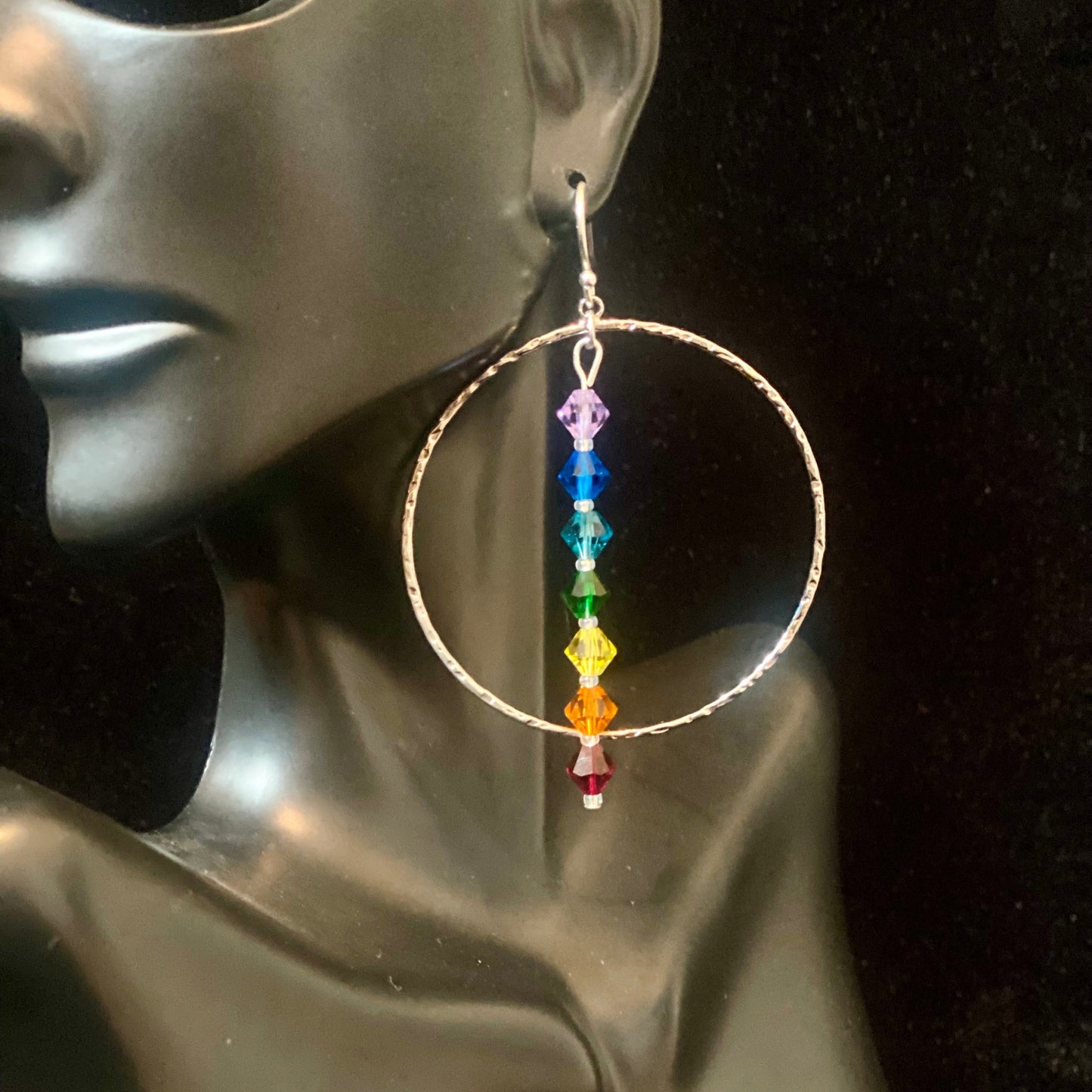 Silver Hoop Chakra Crystal Earrings