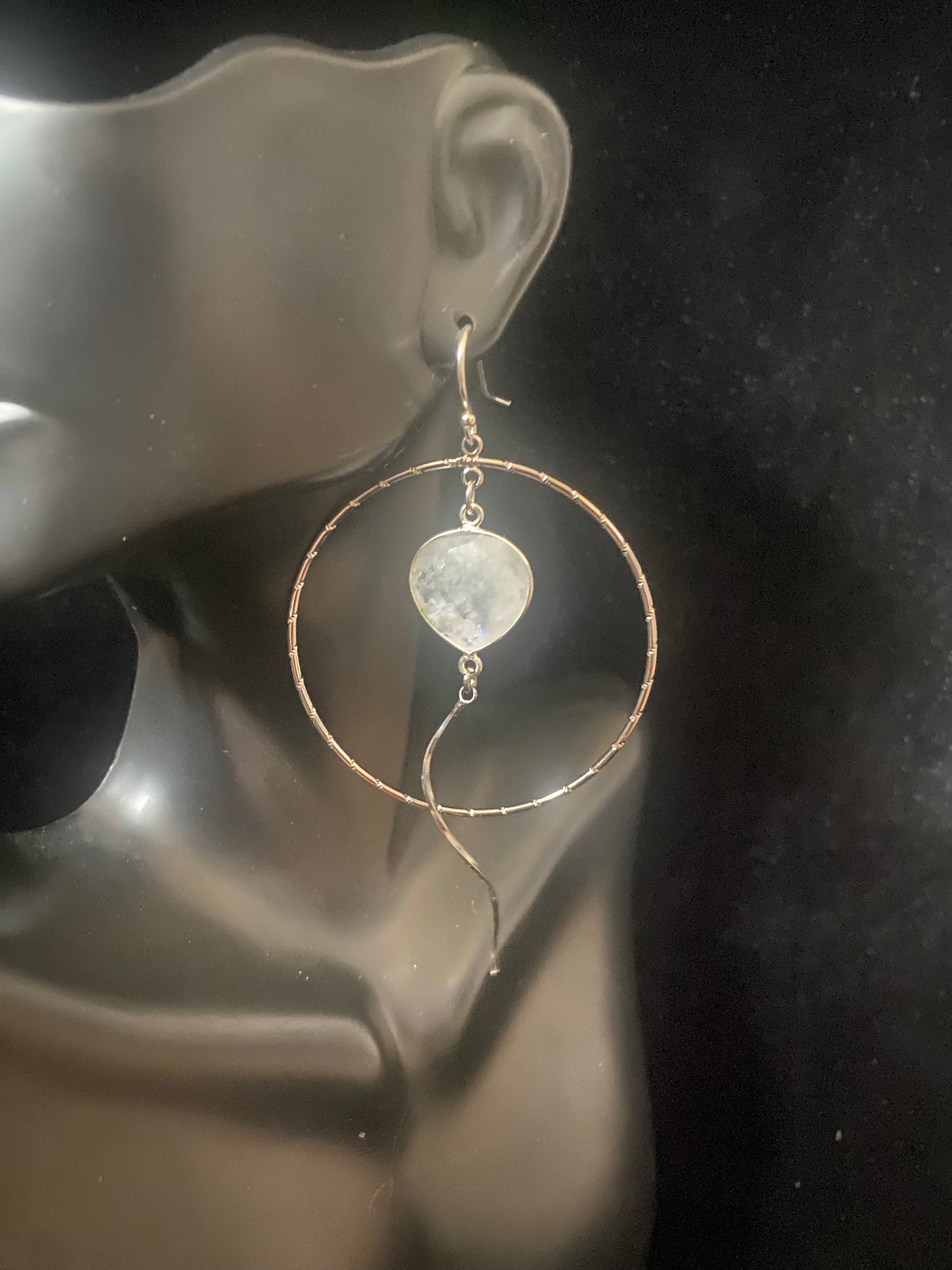 Silver Hoop Moonstone Drop Earrings