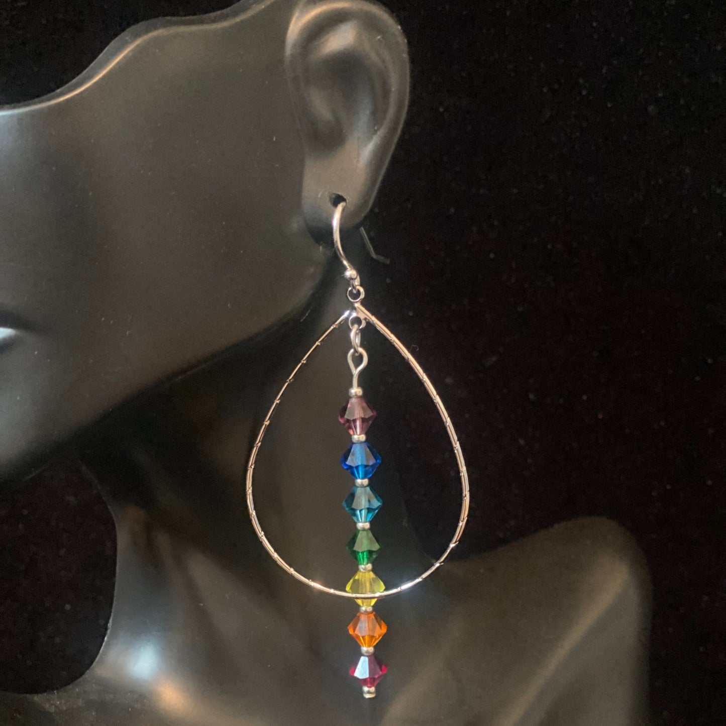 Silver Tear Drop Chakra Crystal Earrings