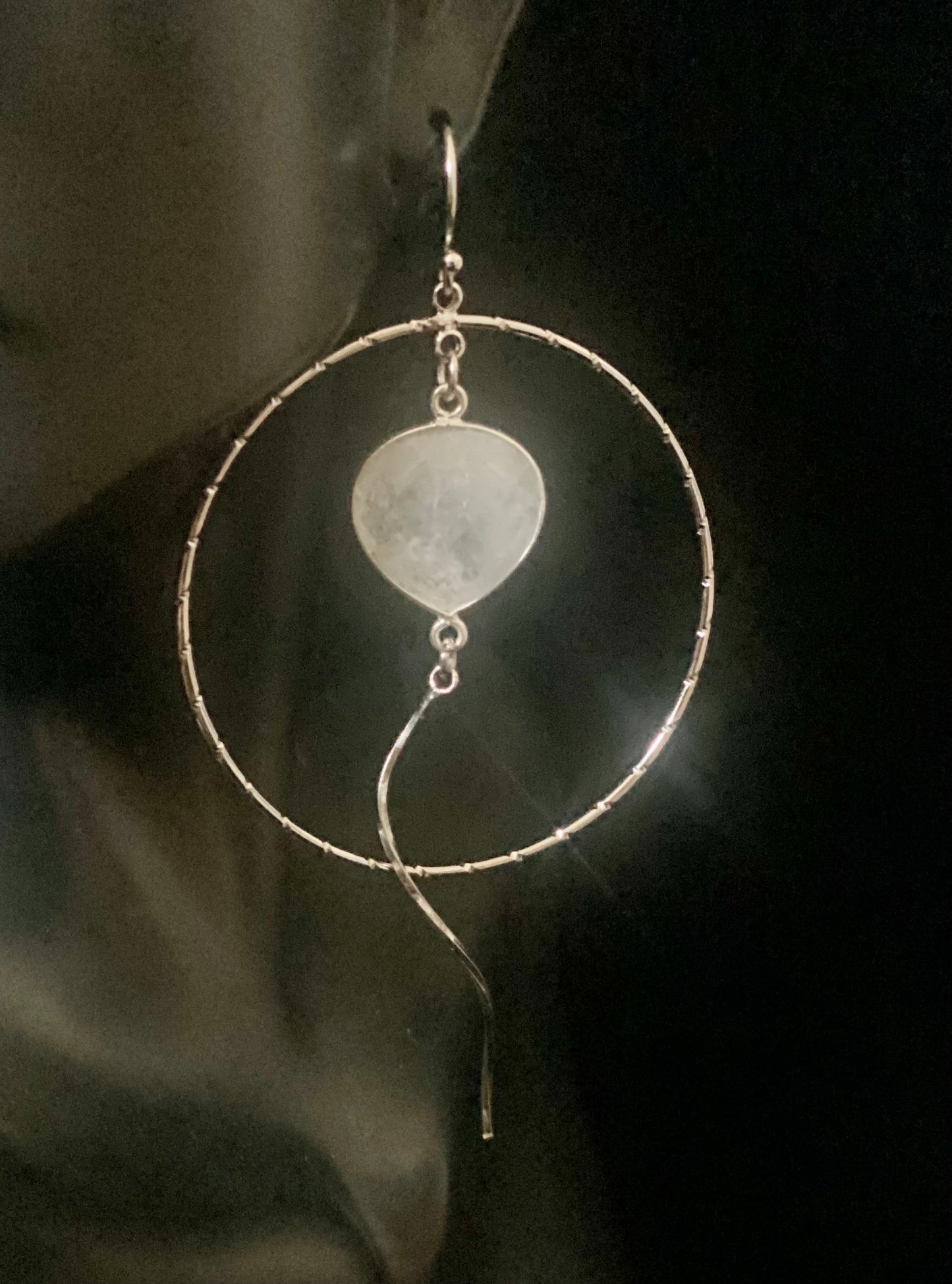 Silver Hoop Moonstone Drop Earrings