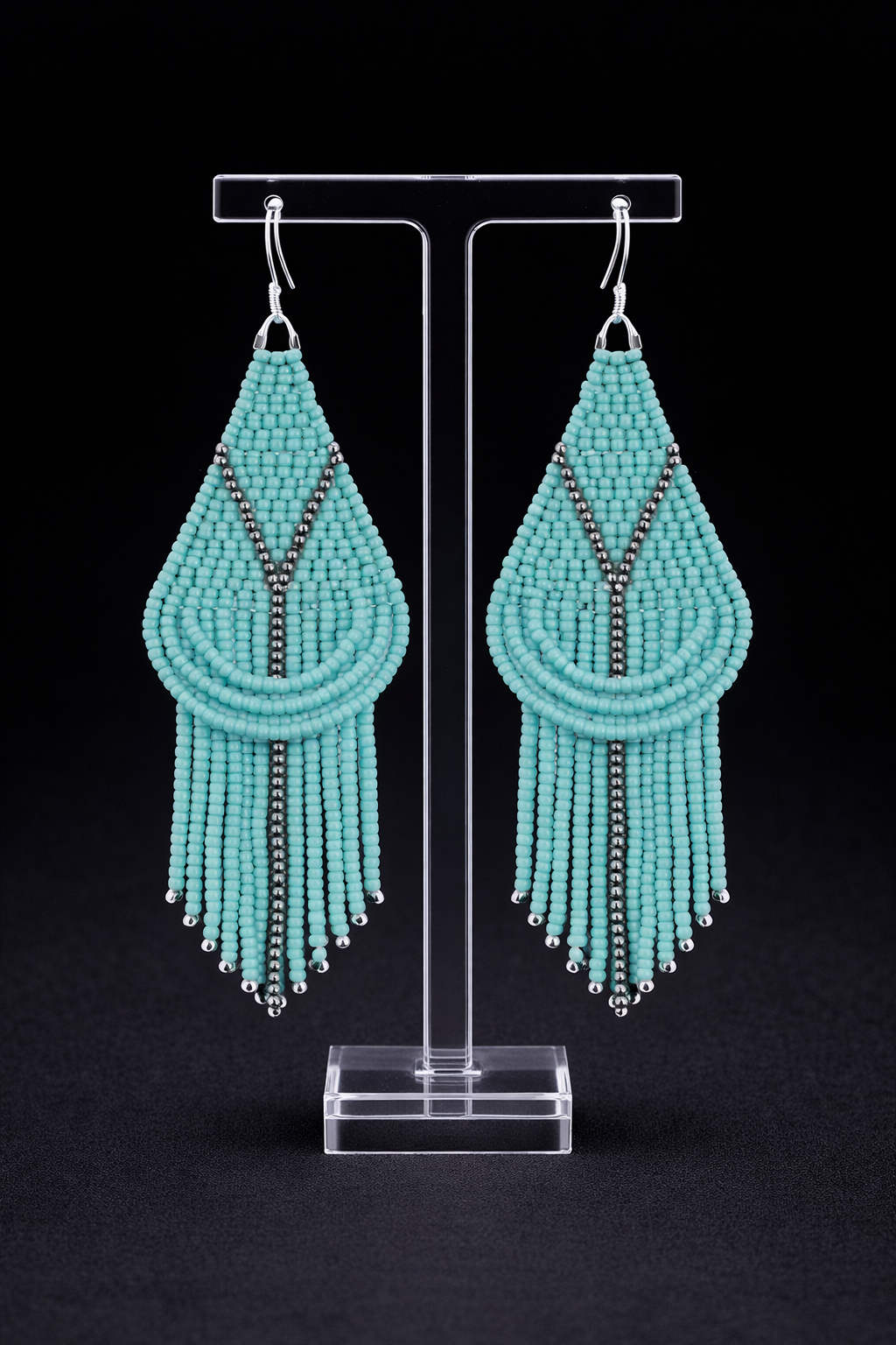 Turquoise and Nickel Drape Fringe Earrings