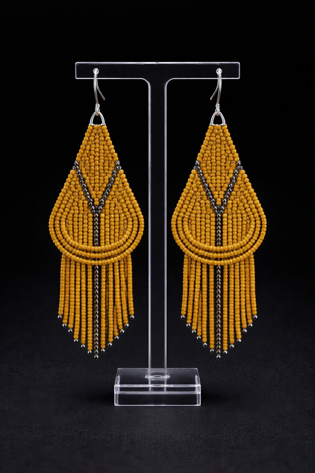 Mustard and Nickel Fringe Earrings