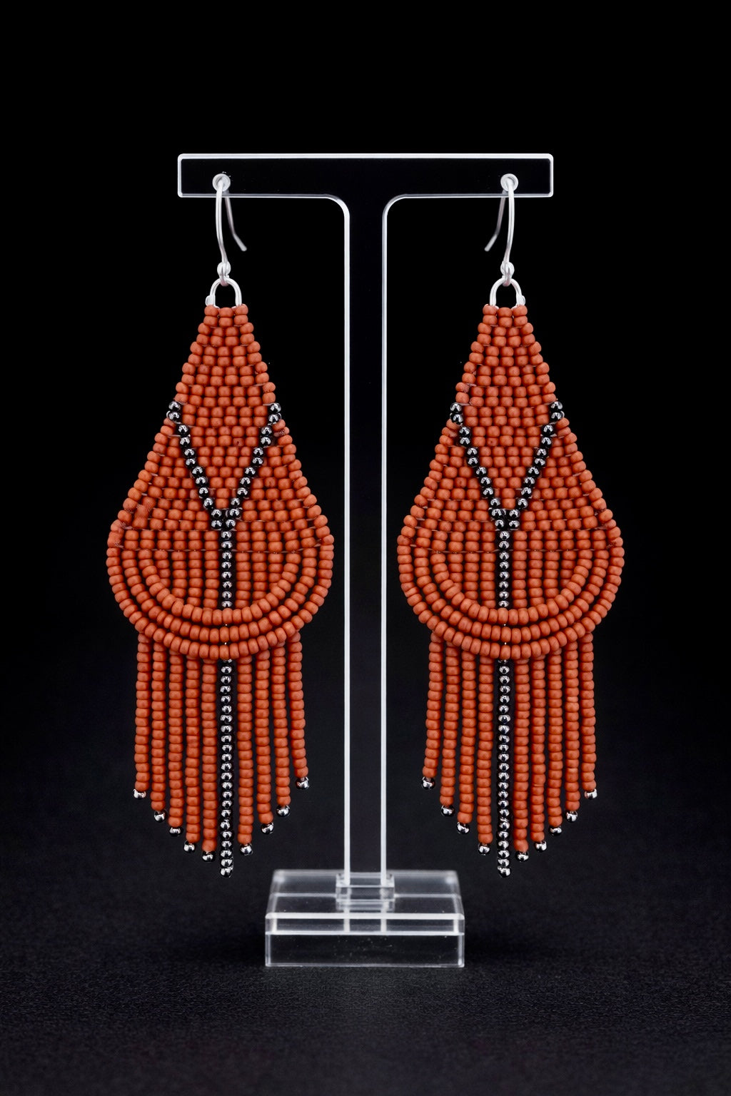 Terracotta and Nickel Drape Fringe Earrings