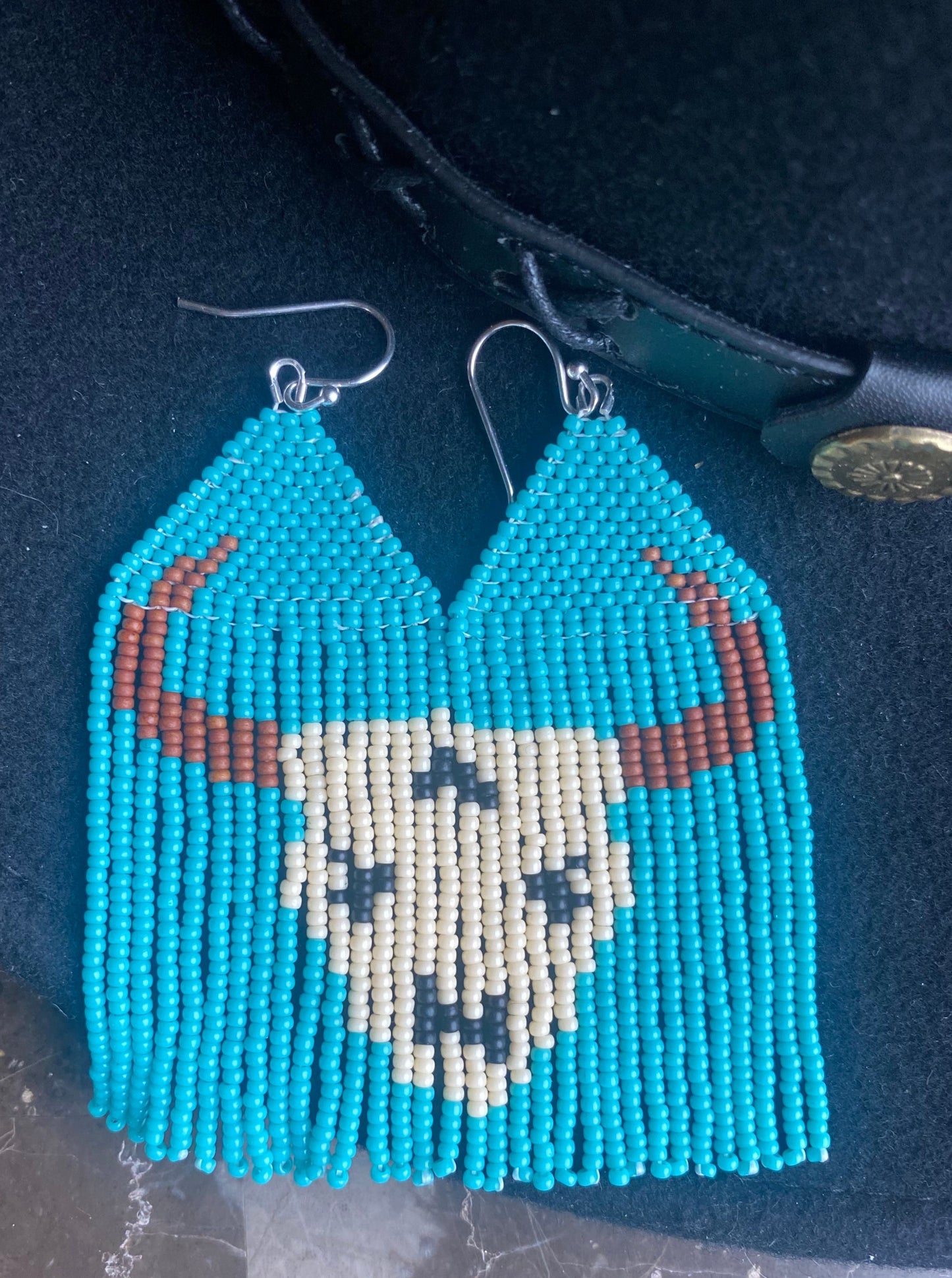 Turquoise long horn skull earrings