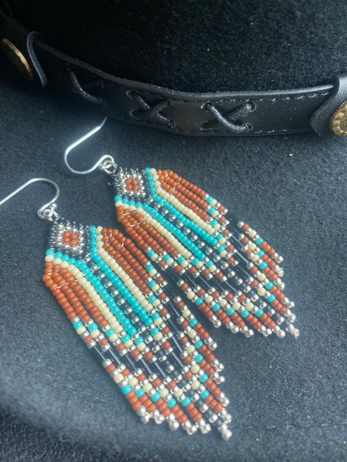 Western style brown turquoise beaded earrings