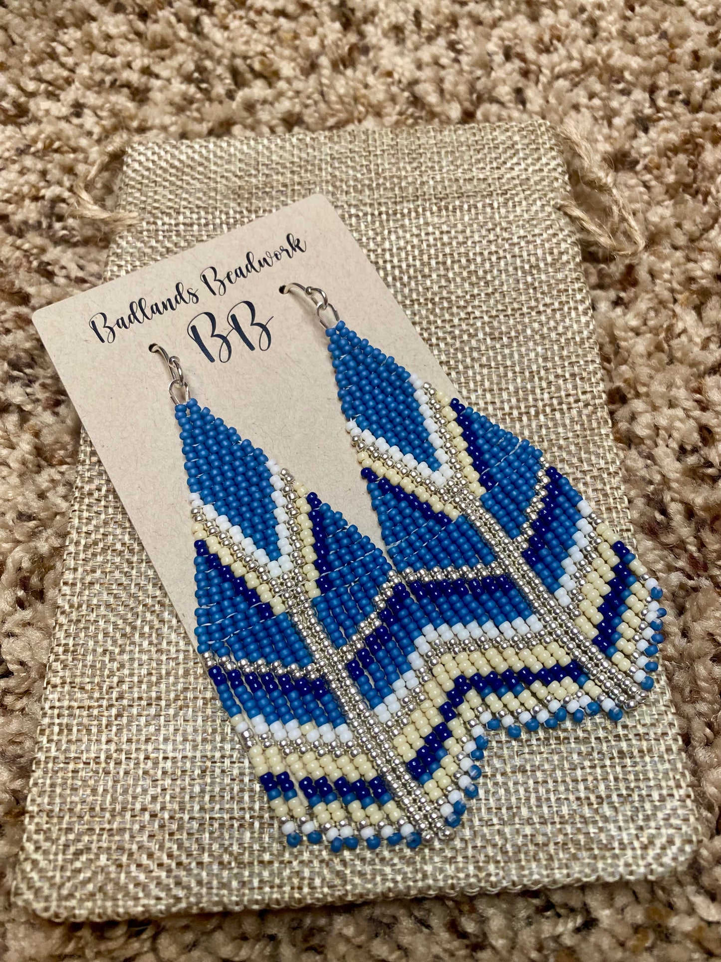 Denim blue beige silver earrings
