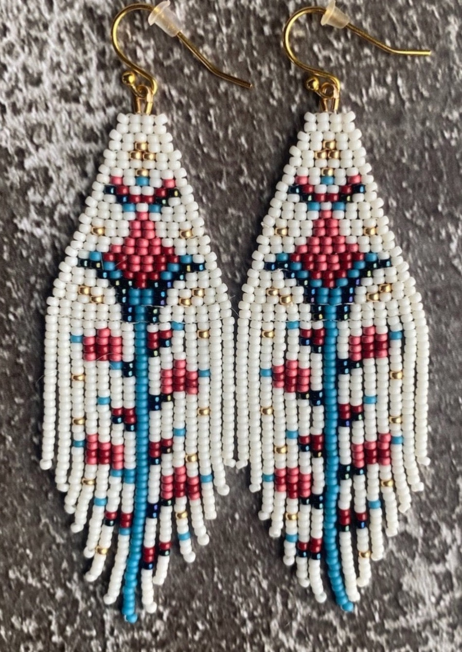 pink and blue floral beaded earrings
