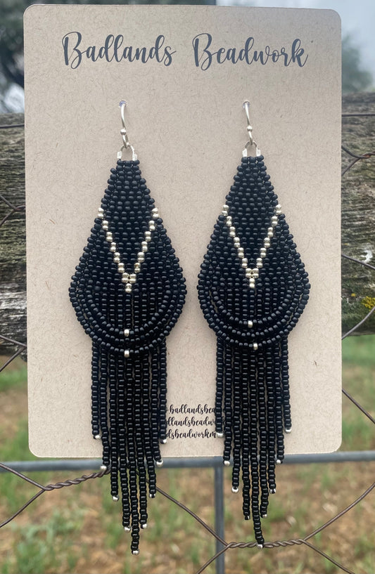 Black and Silver Drape Fringe Earrings