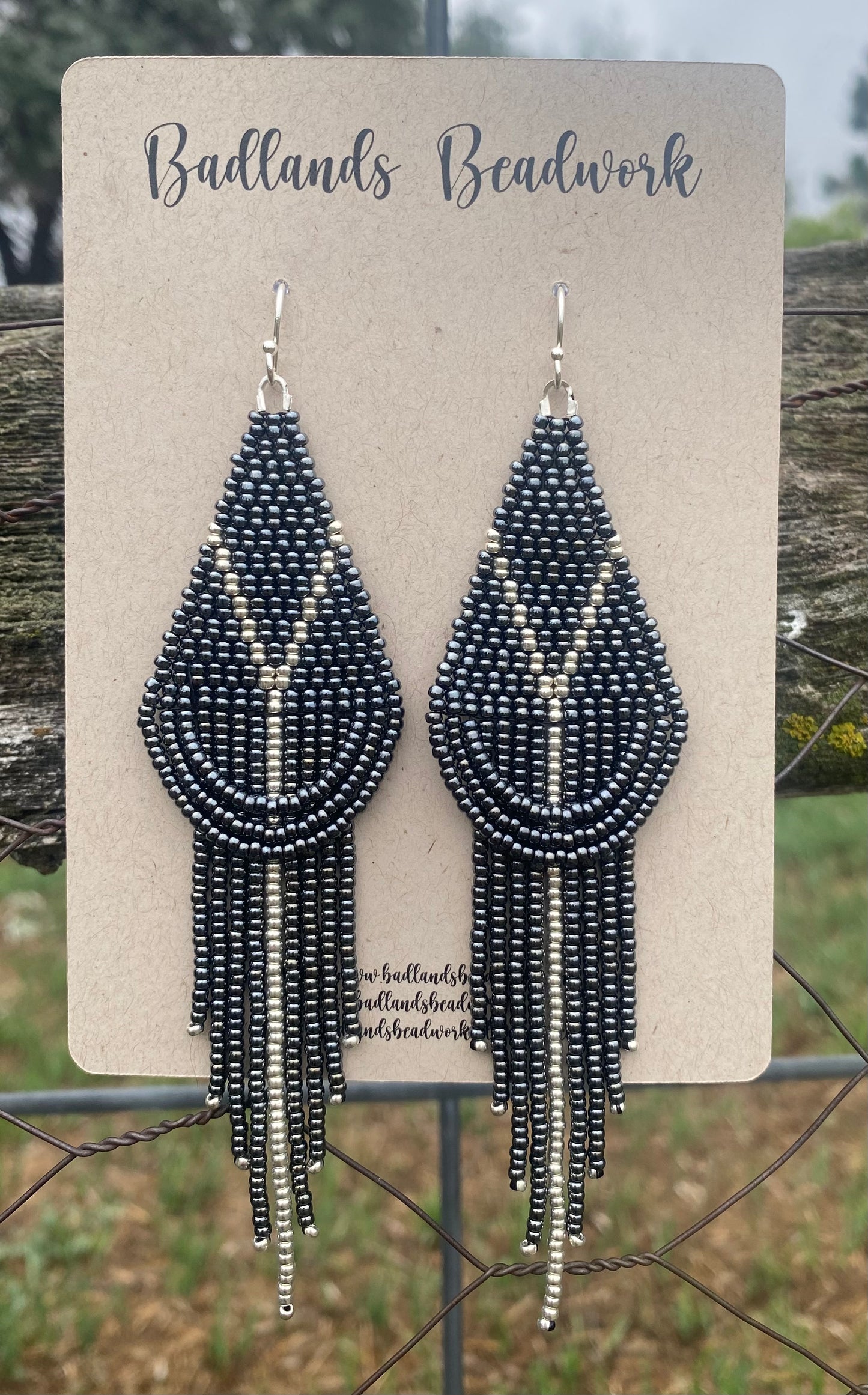 Gun Metal  and Silver Drape Beaded Fringe