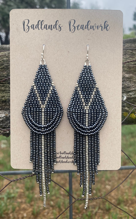 Gun Metal  and Silver Drape Beaded Fringe