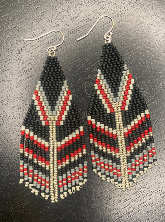 Black red silver earrings