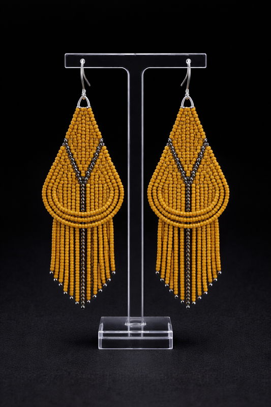 Mustard and Nickel Fringe Earrings