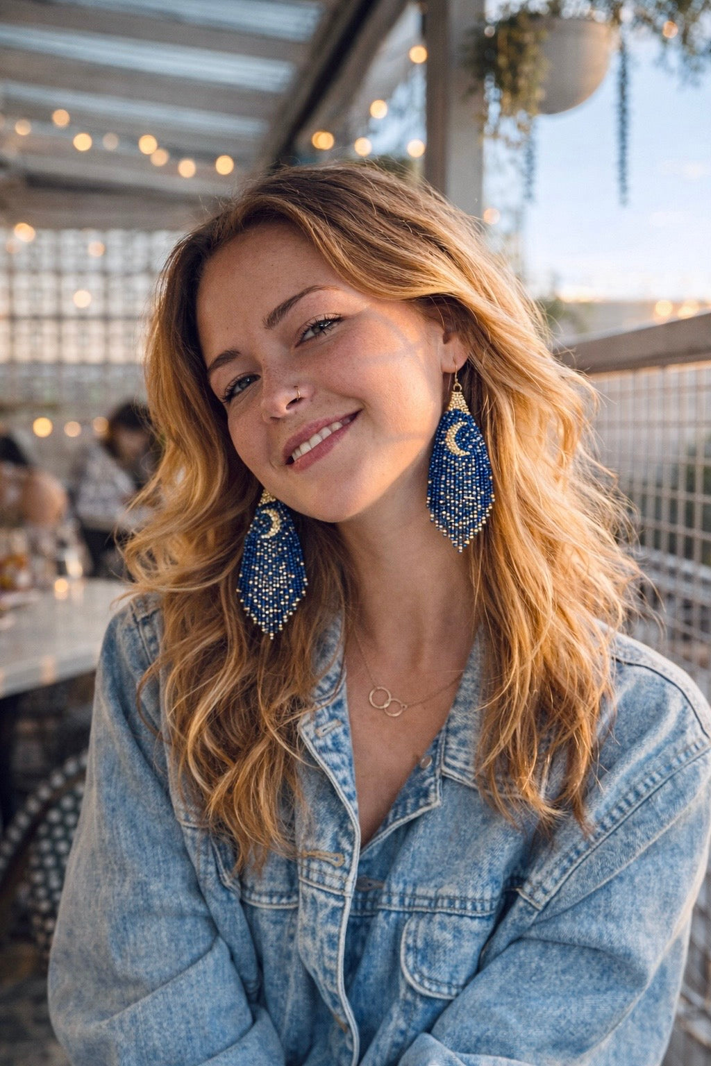 Moon Light Beaded Fringe Earrings