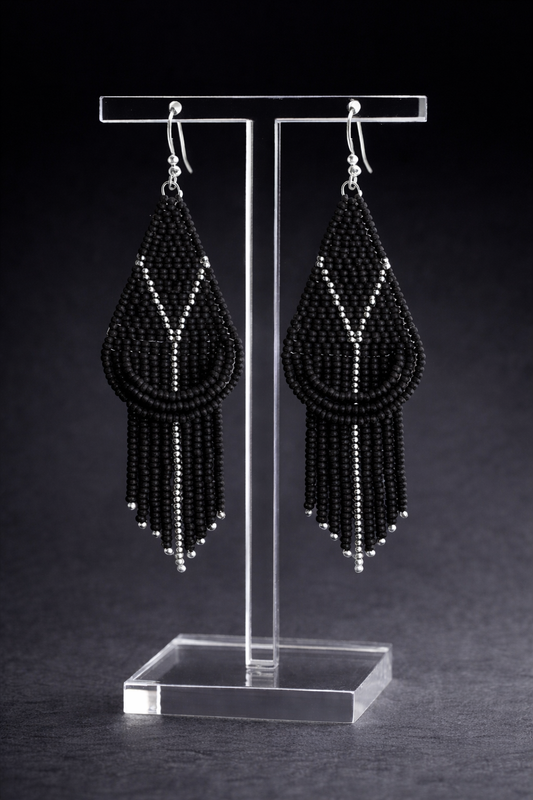 Black and Silver Drape Beaded Fringe