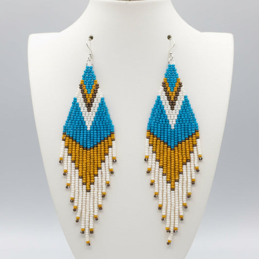 Beaded earrings on a card with 'Badlands Beadwork' branding.