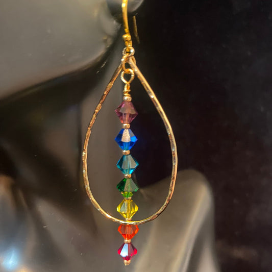 Gold Tear Drop Hoop Chakra Crystal Earrings