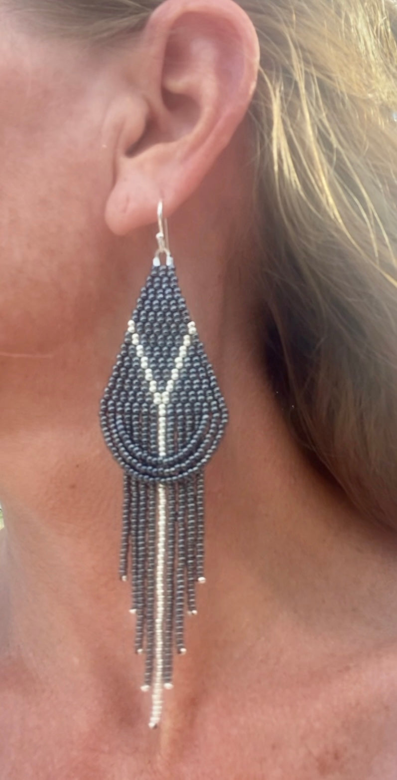 Gun Metal  and Silver Drape Beaded Fringe