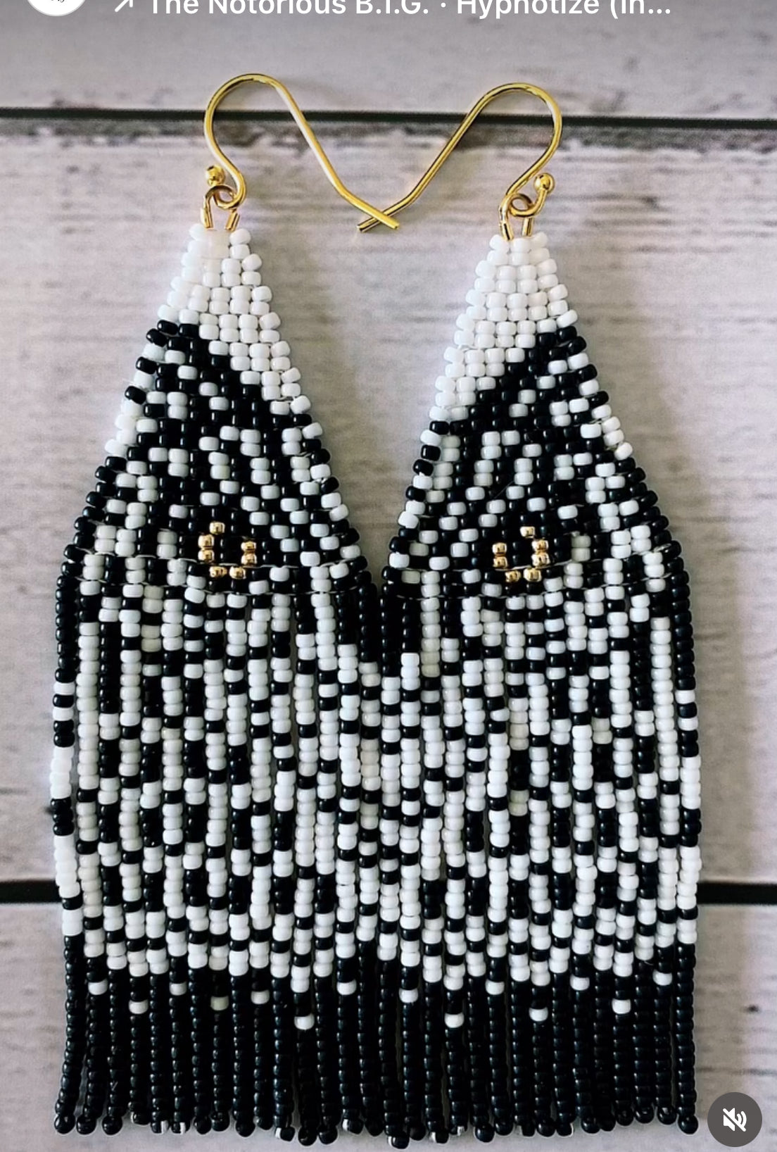 Owl black white fringe earrings