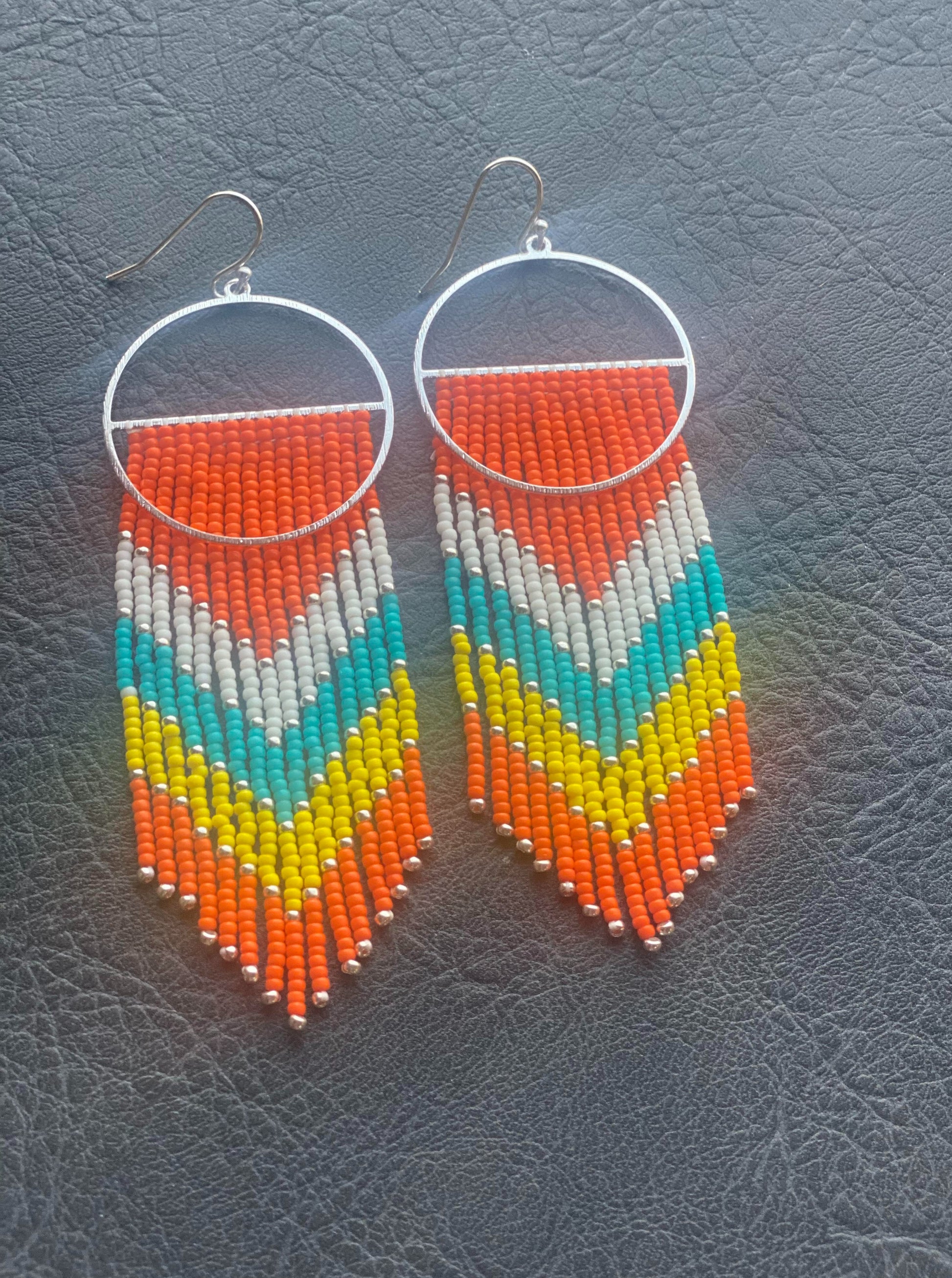 orange yellow turquoise fringe earrings