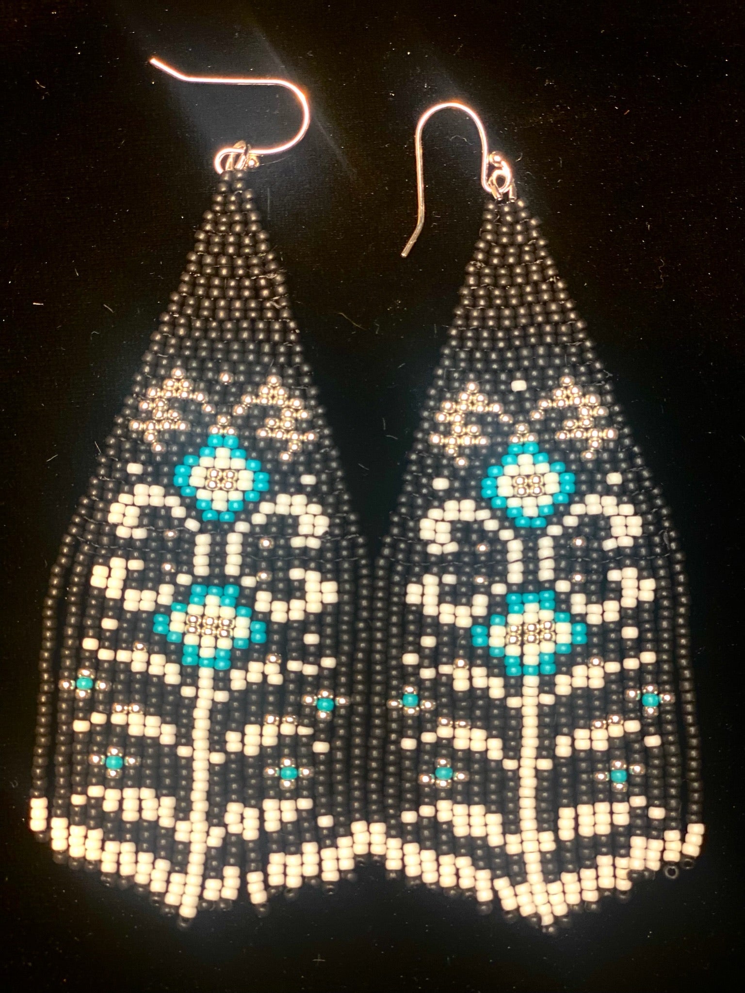 Black turquoise folk earrings